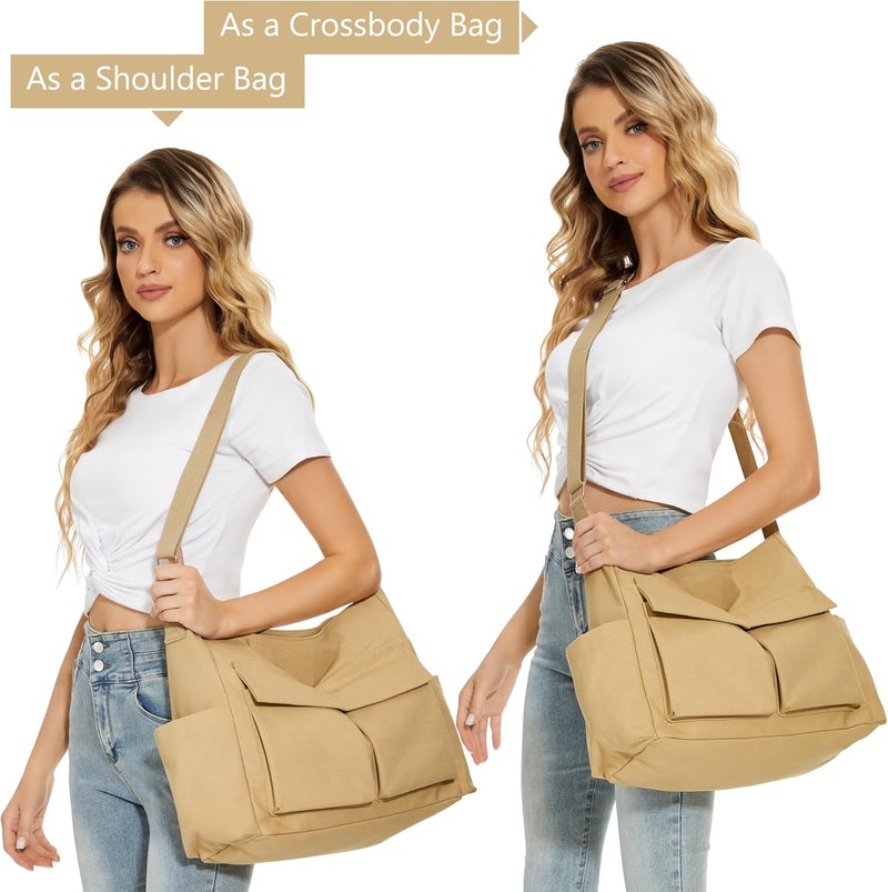 KALIDI FANCY FOREST KALIDI Canvas Tote Bag Messenger Bag, Large Crossbody Bag for Women or Men, Casual Canvas Shoulder Bag for College Work Daily - Image 2